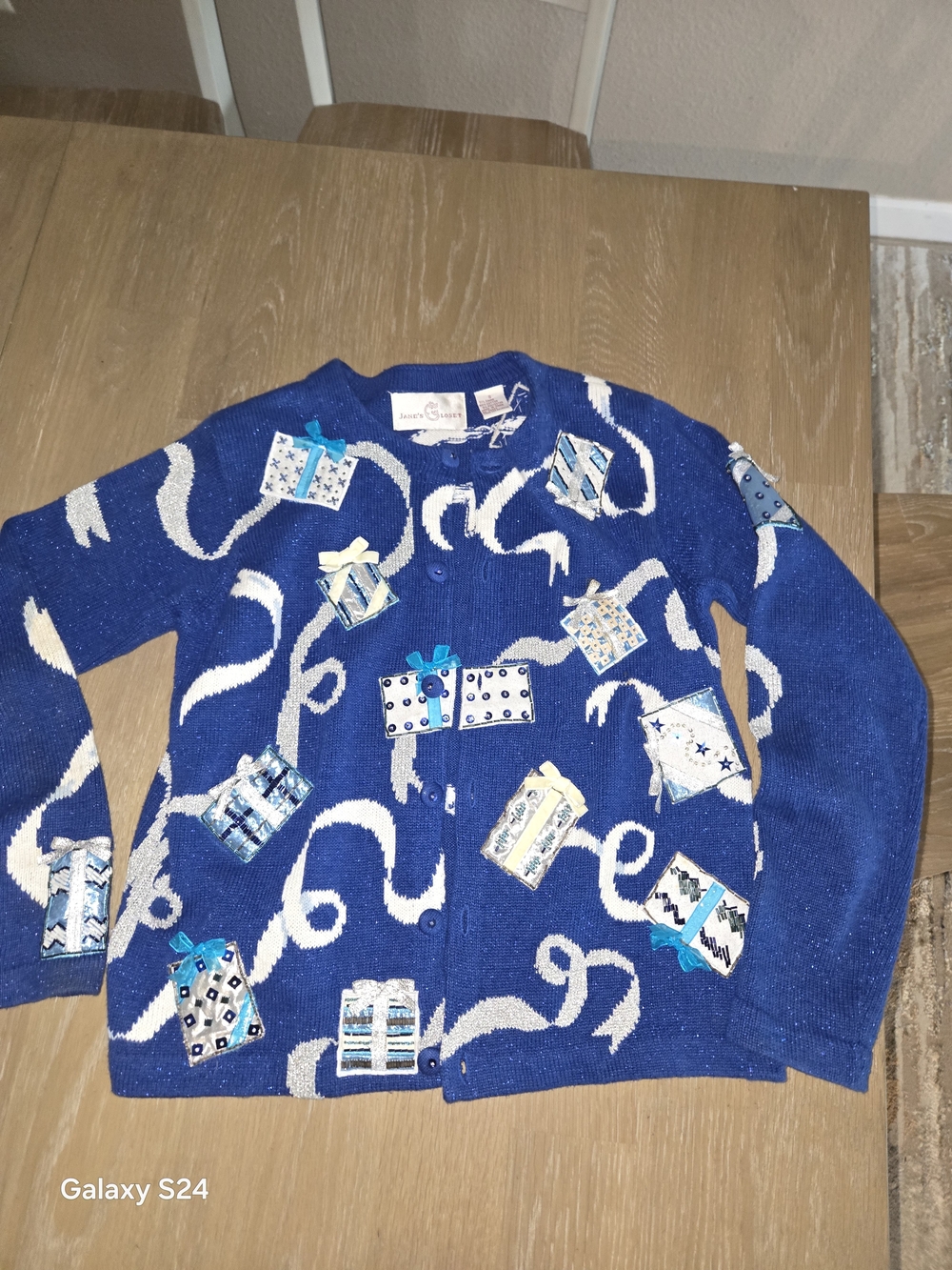 Jane's Closet Blue Christmas Cardigan Sweater Womens Sz S